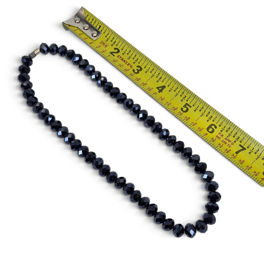 Navy Blue Faceted Bead Necklace Graduated Statement Jewelry Magnetic Clasp - Picture 9 of 12